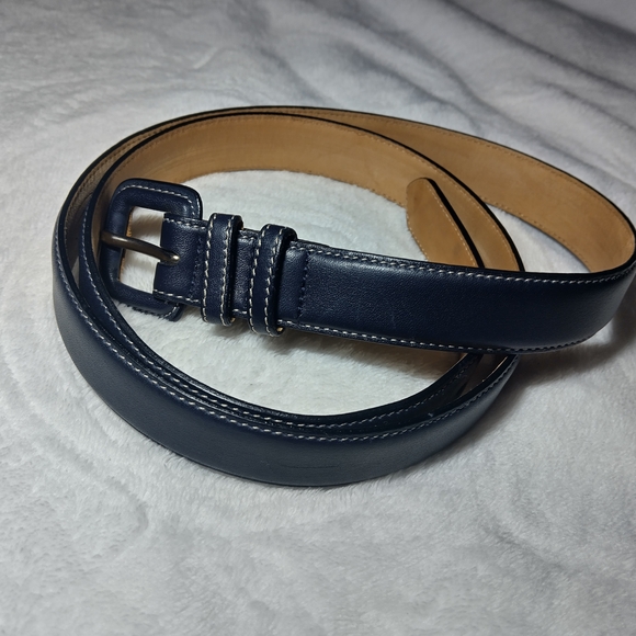 Genuino Leather Made In Italy Talbots Navy Leather Belt - Picture 3 of 6